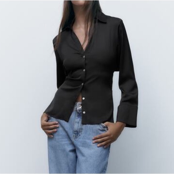 Zara Tops - Zara button up satin open back blouse